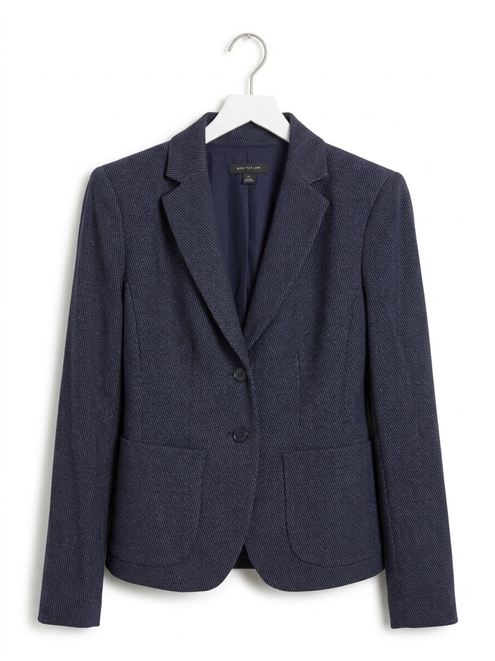 Ann Taylor Dark Navy Textured Two-Button Blazer